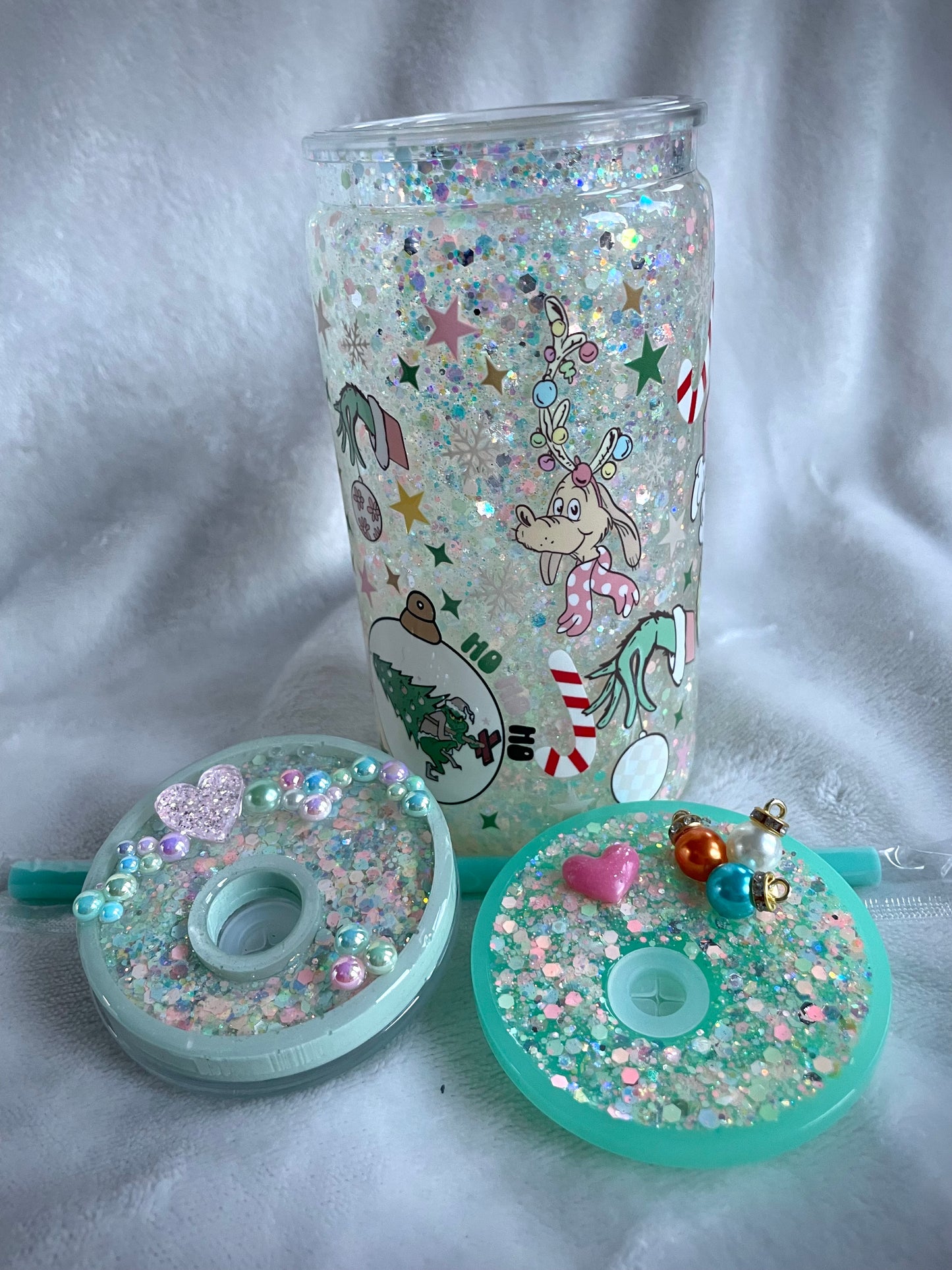 Pastel Grinch Acrylic Snow Globe Tumbler