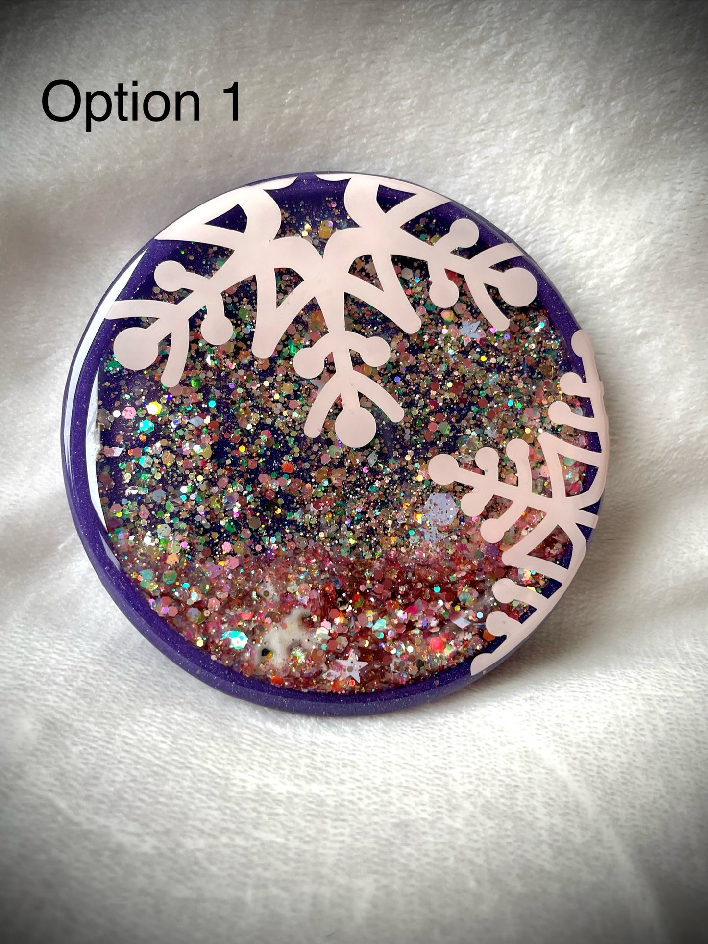 Purple & Pink Snowflake Snow Globe Coasters