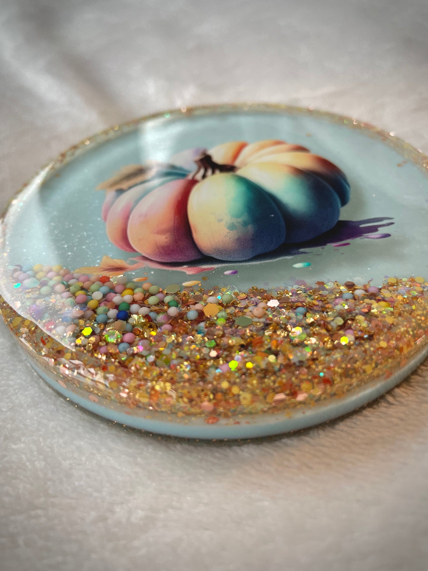 Pastel Pumpkins Snow Globe Coasters