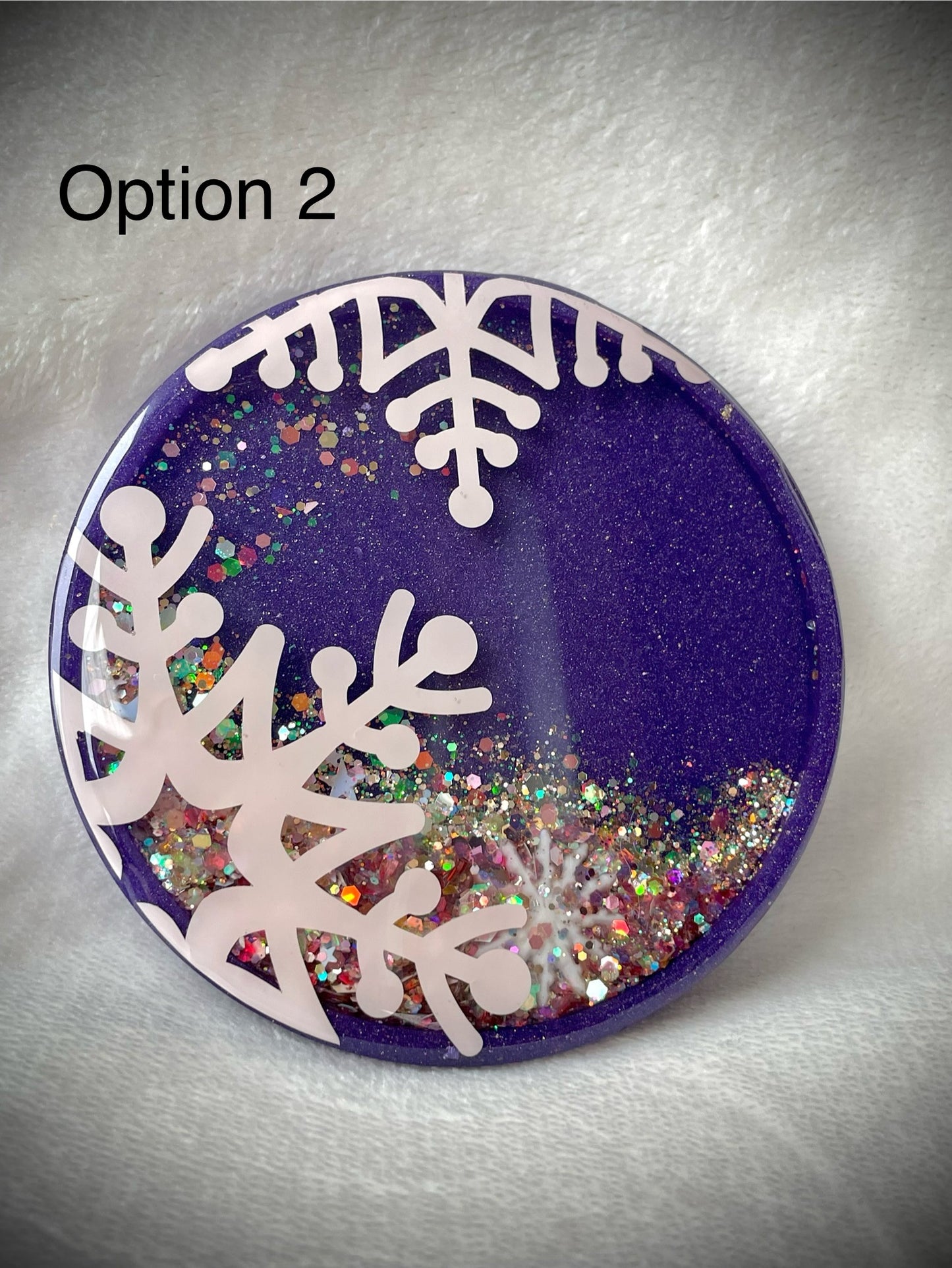 Purple & Pink Snowflake Snow Globe Coasters