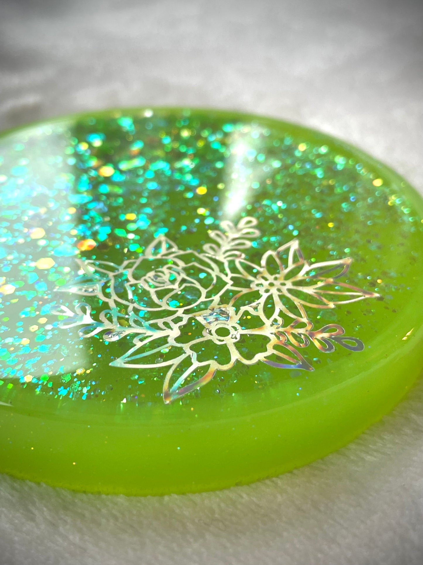Holographic Floral Snow Globe Coasters