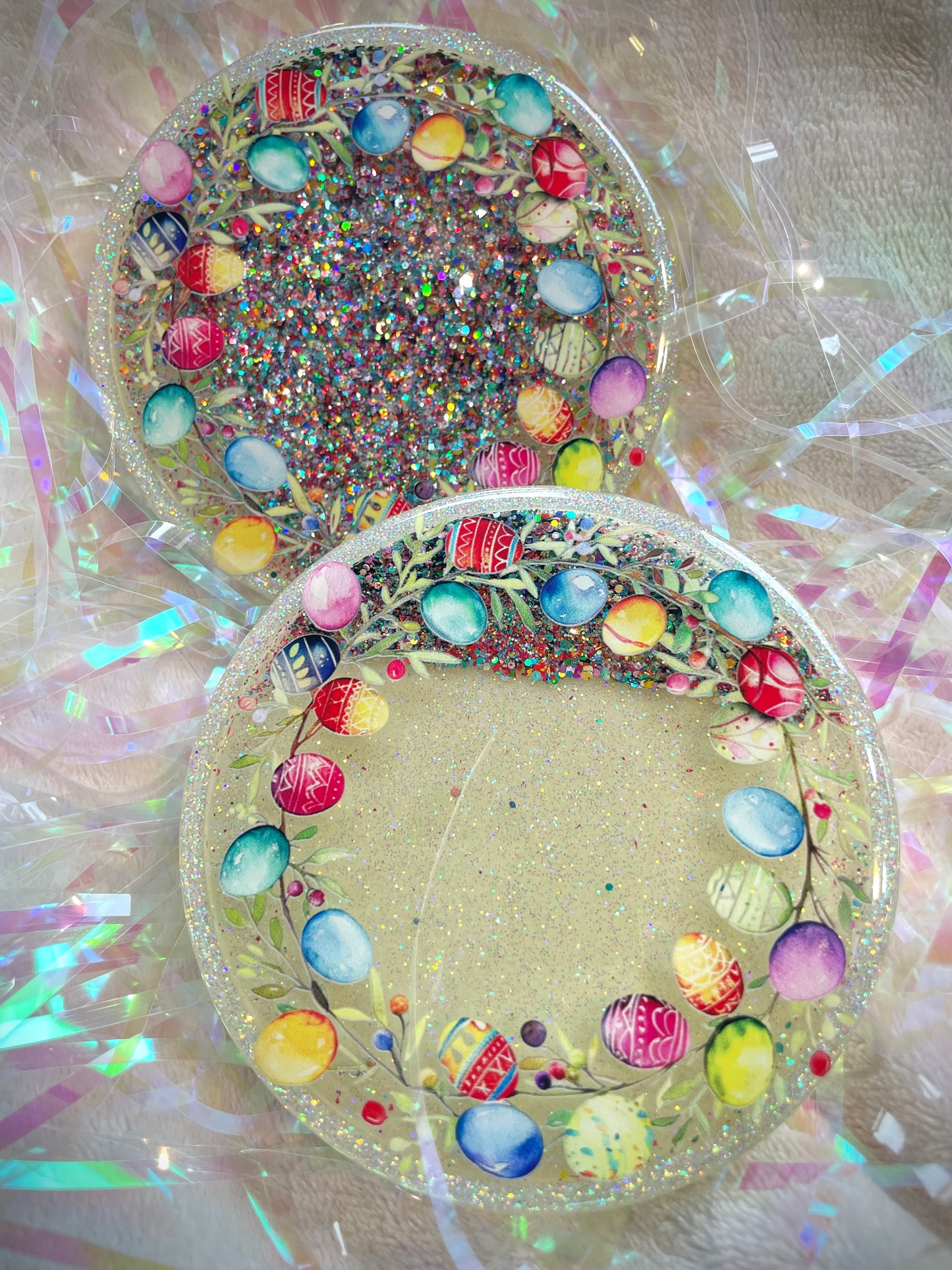 Multicolor/Green Easter Eggs Snow Globe Coasters