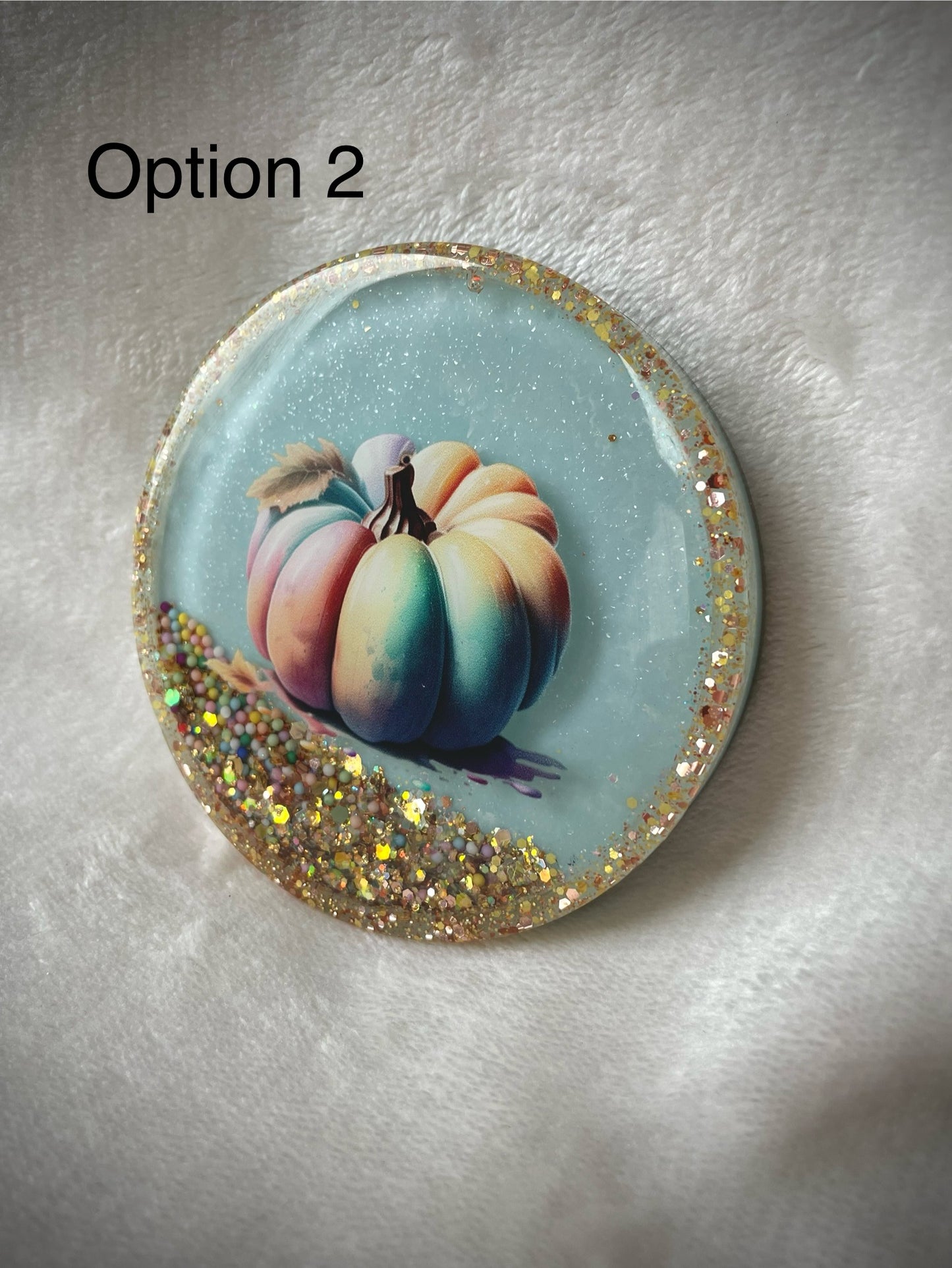 Pastel Pumpkins Snow Globe Coasters