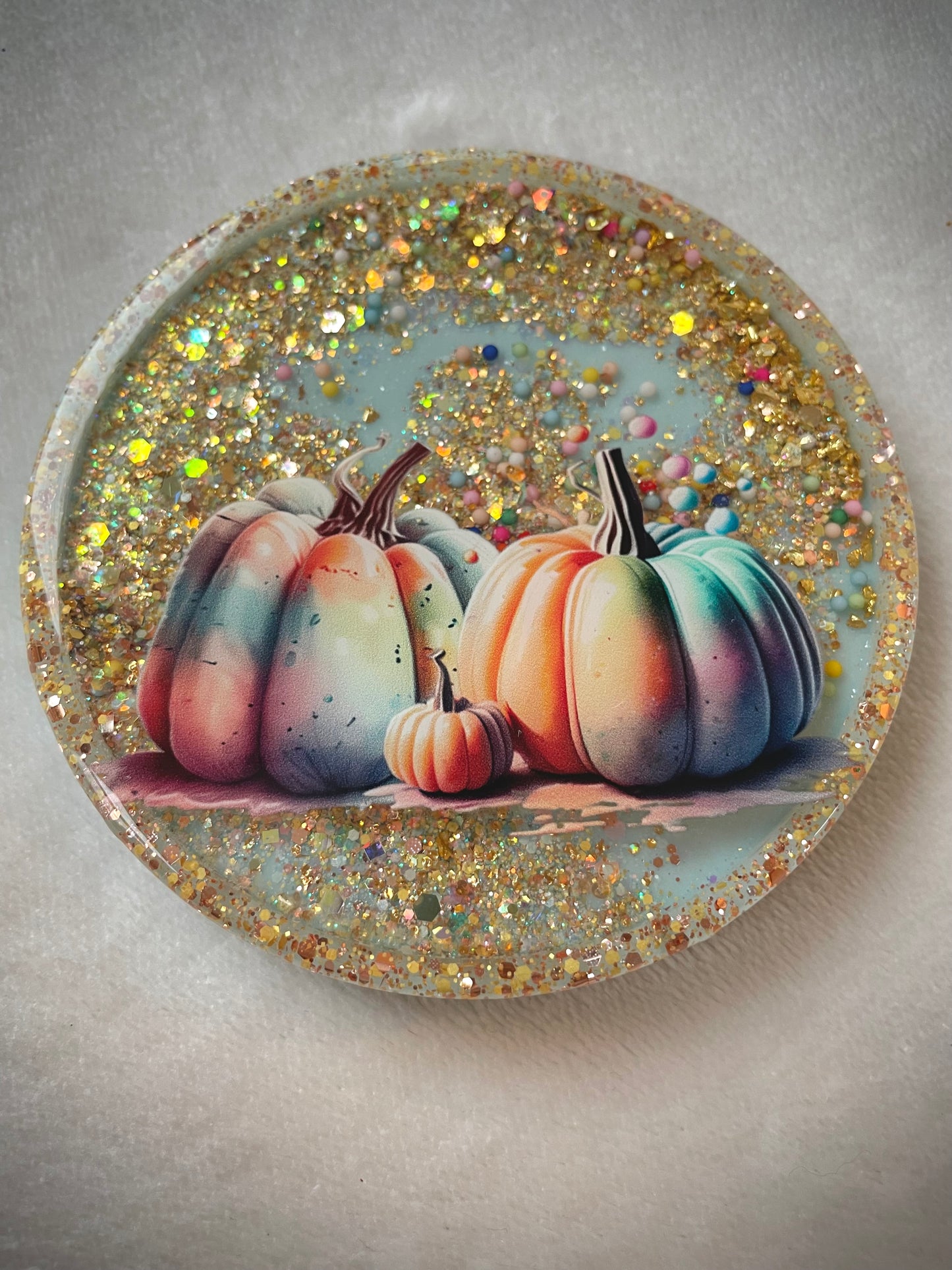 Pastel Pumpkins Snow Globe Coasters