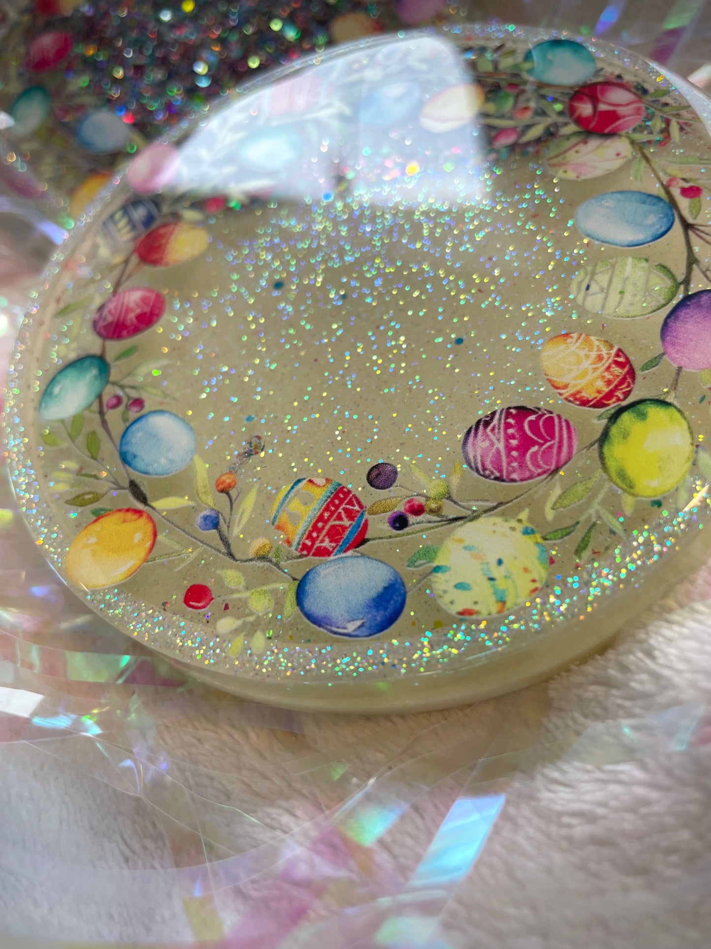 Multicolor/Green Easter Eggs Snow Globe Coasters