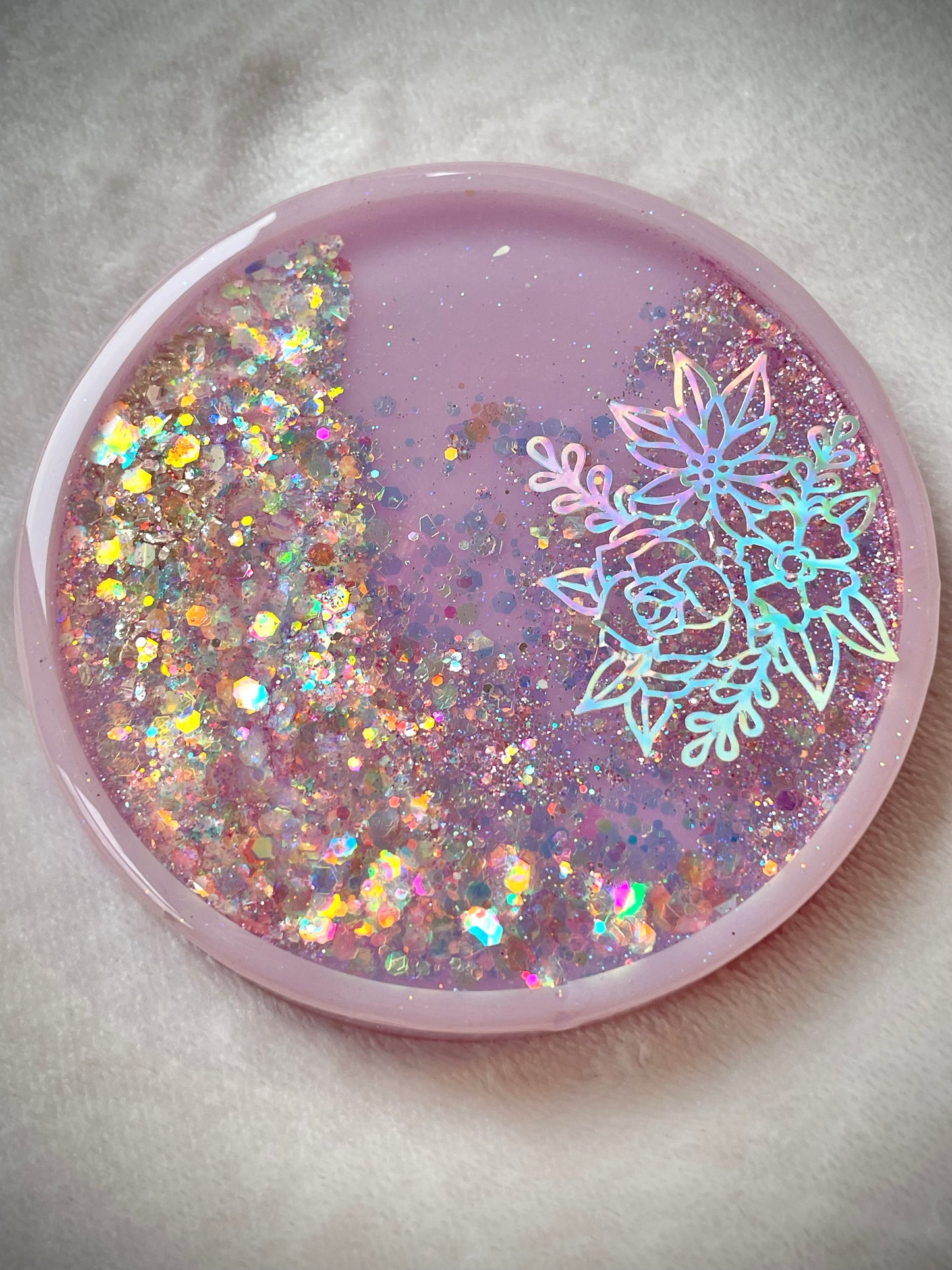 Holographic Floral Snow Globe Coasters