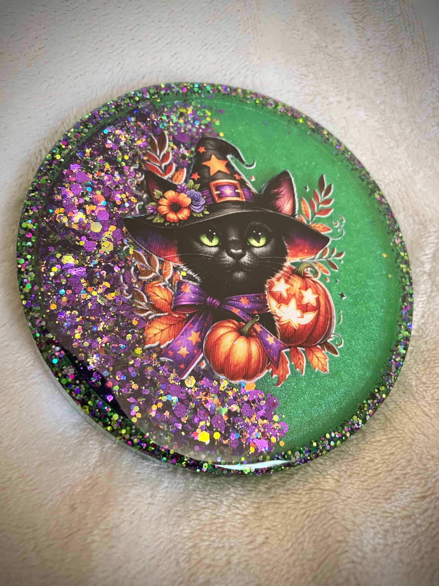 *Halloween Cat Snow Globe Coaster