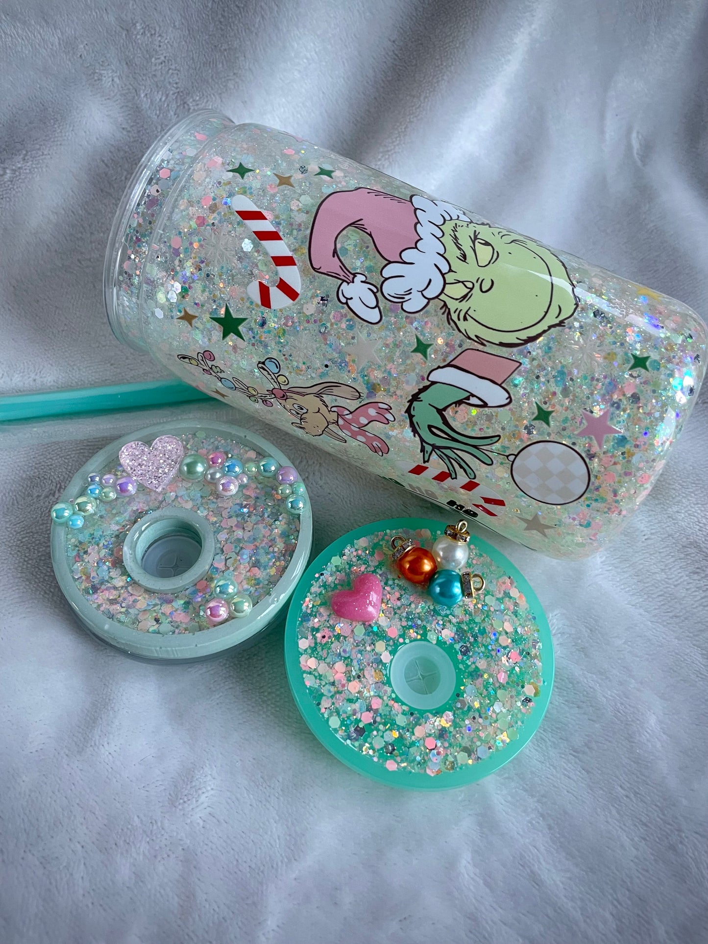 Pastel Grinch Acrylic Snow Globe Tumbler