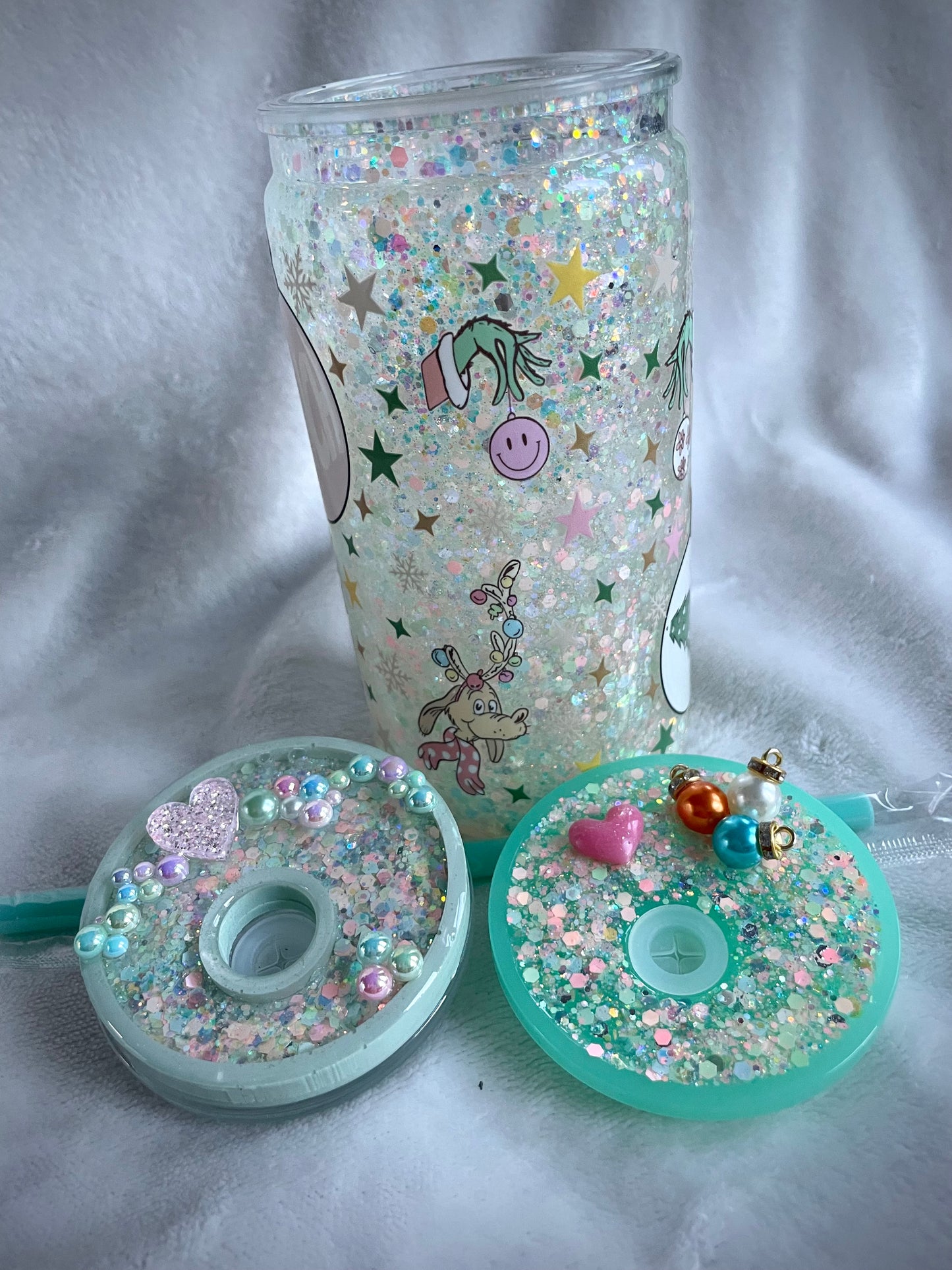 Pastel Grinch Acrylic Snow Globe Tumbler