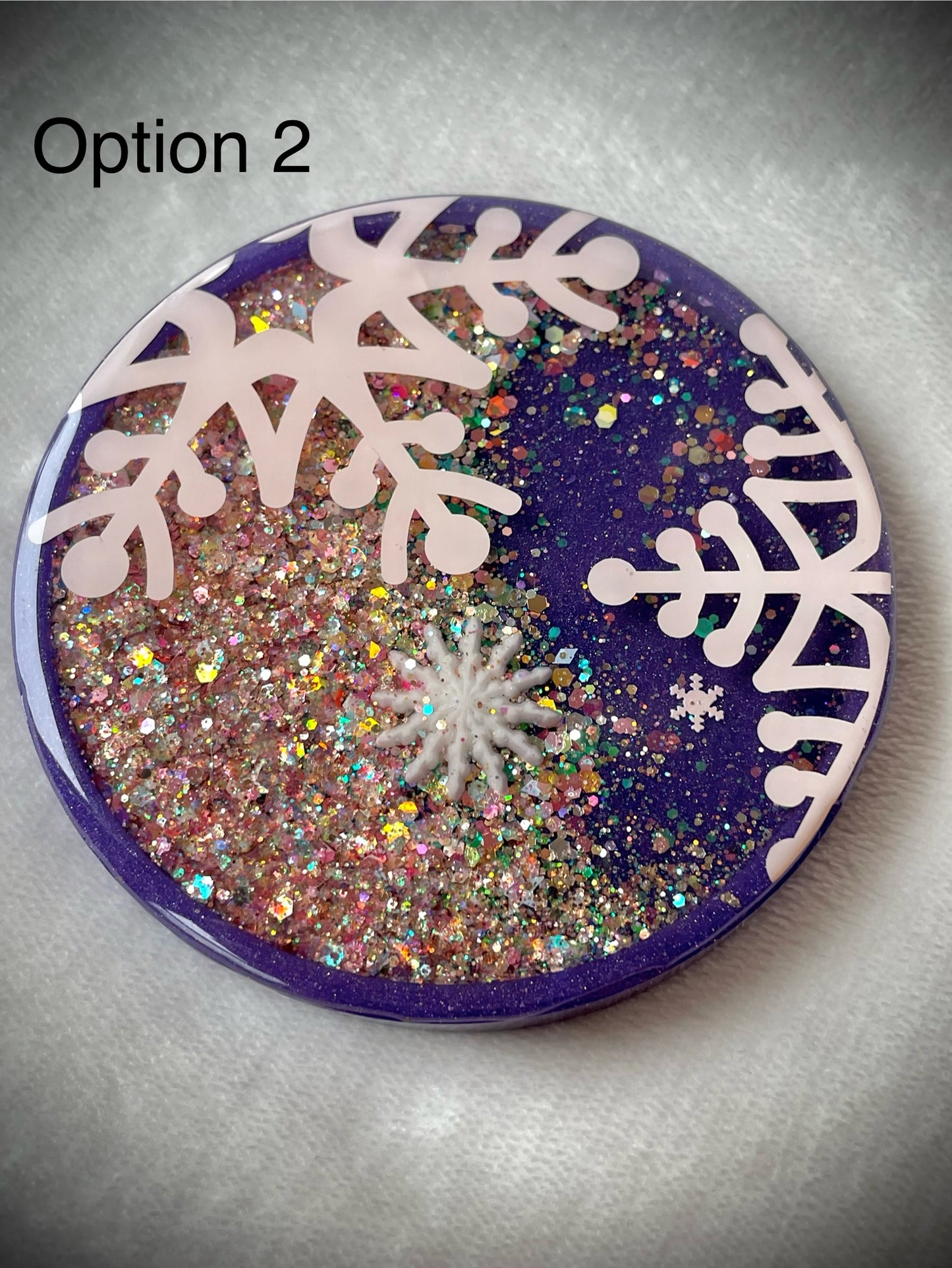 Purple & Pink Snowflake Snow Globe Coasters