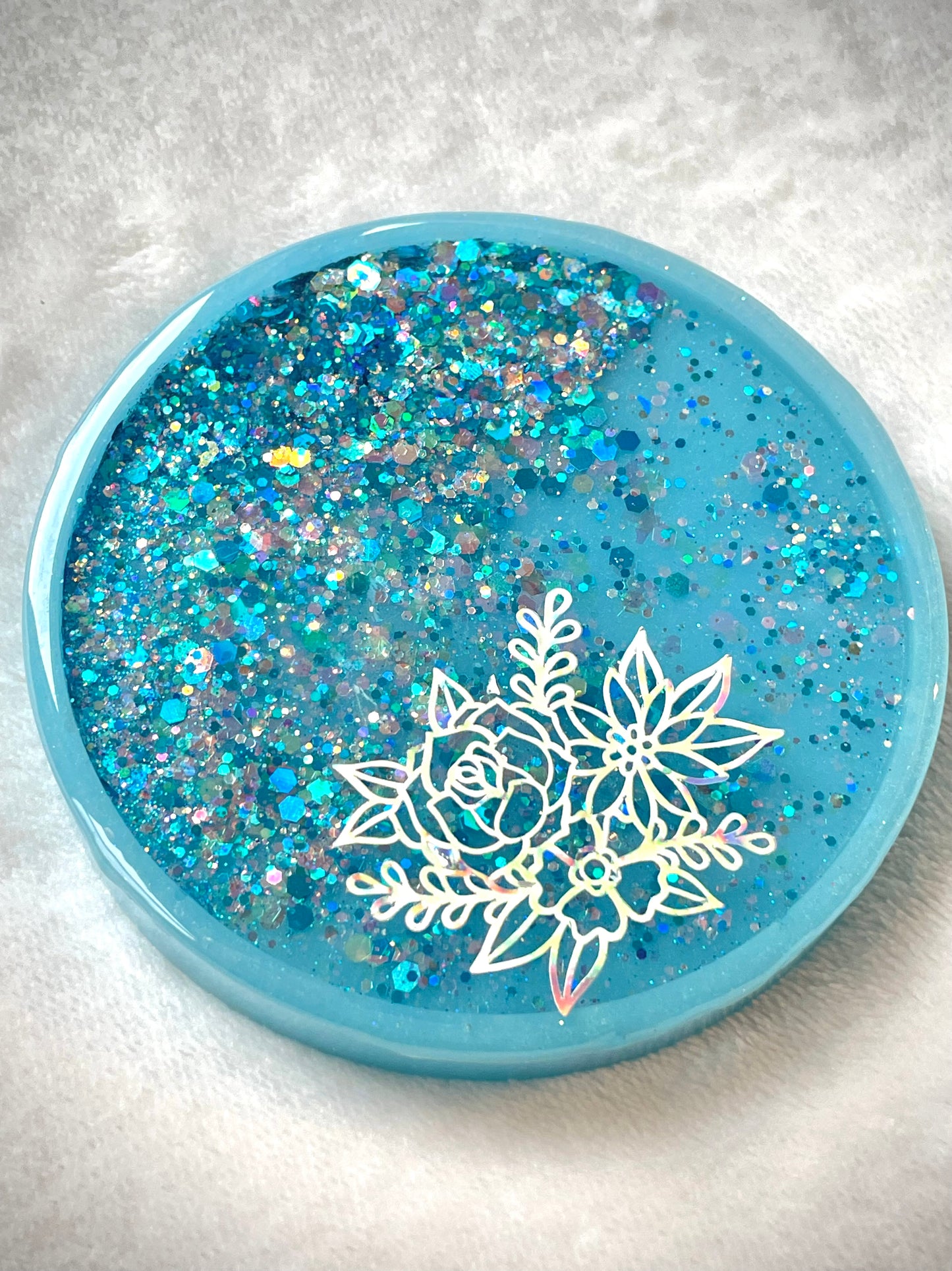 Holographic Floral Snow Globe Coasters
