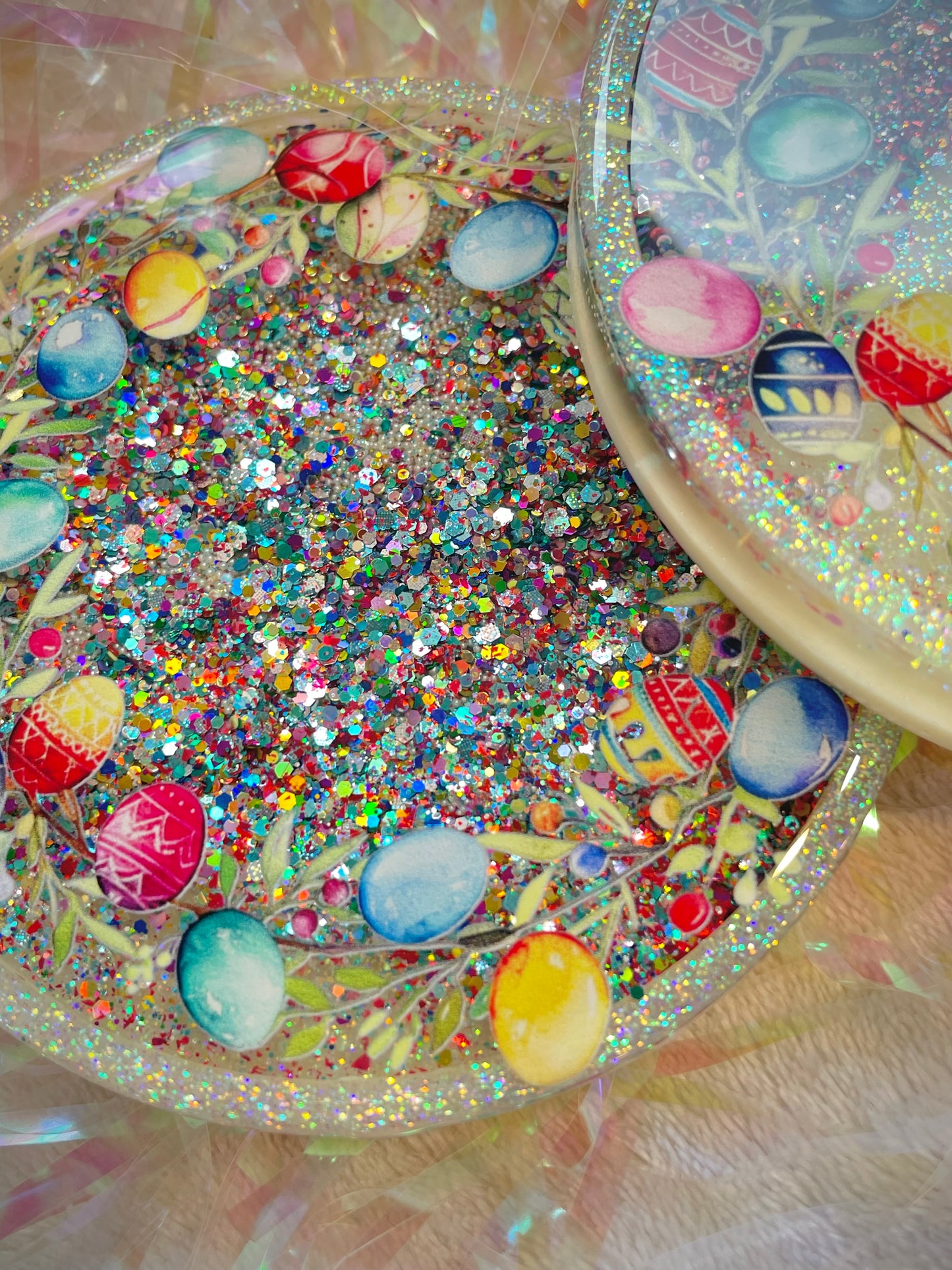 Multicolor/Green Easter Eggs Snow Globe Coasters