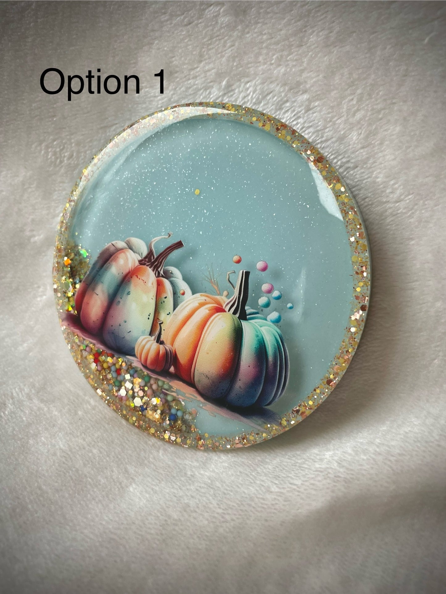 Pastel Pumpkins Snow Globe Coasters