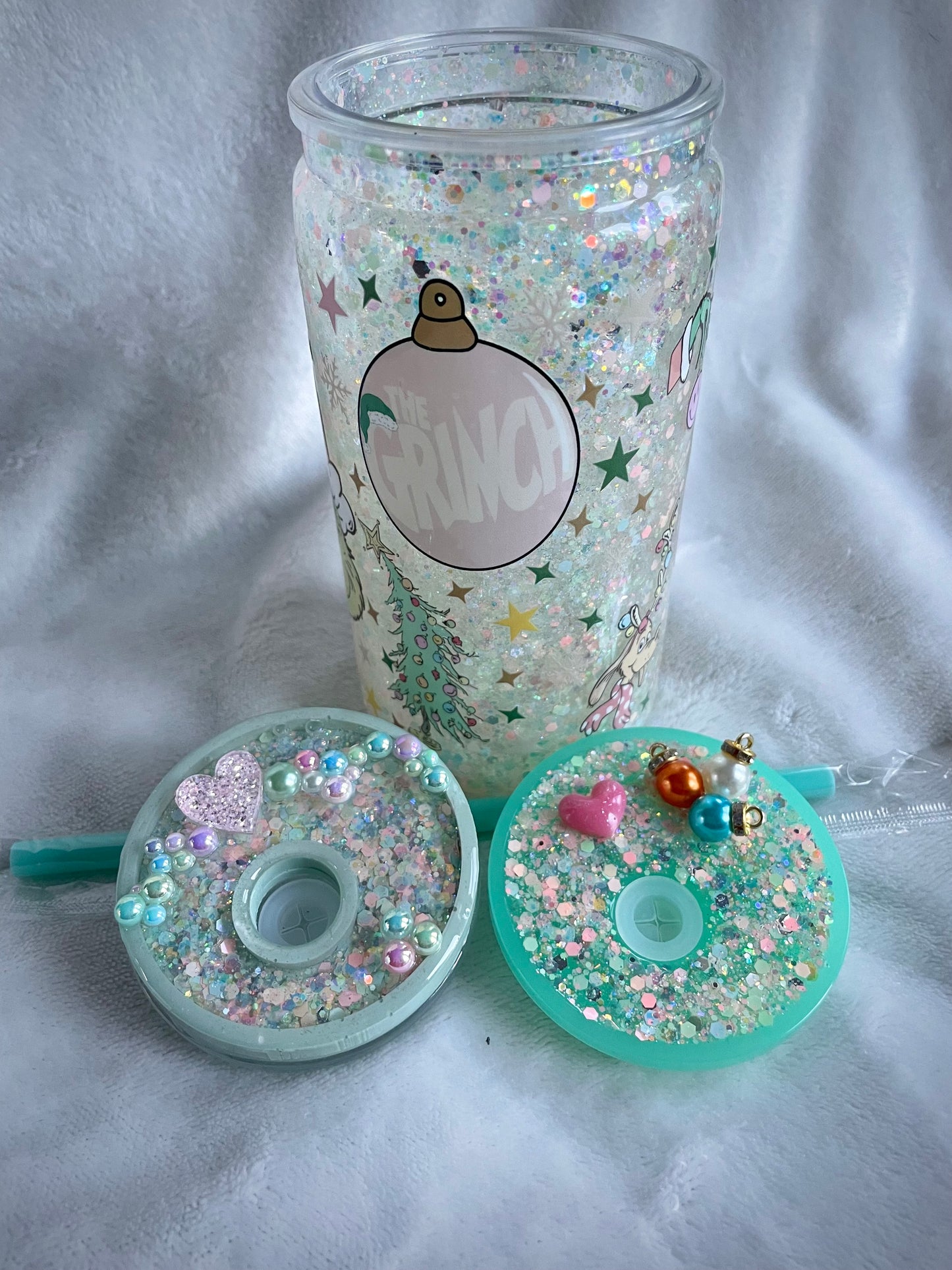 Pastel Grinch Acrylic Snow Globe Tumbler