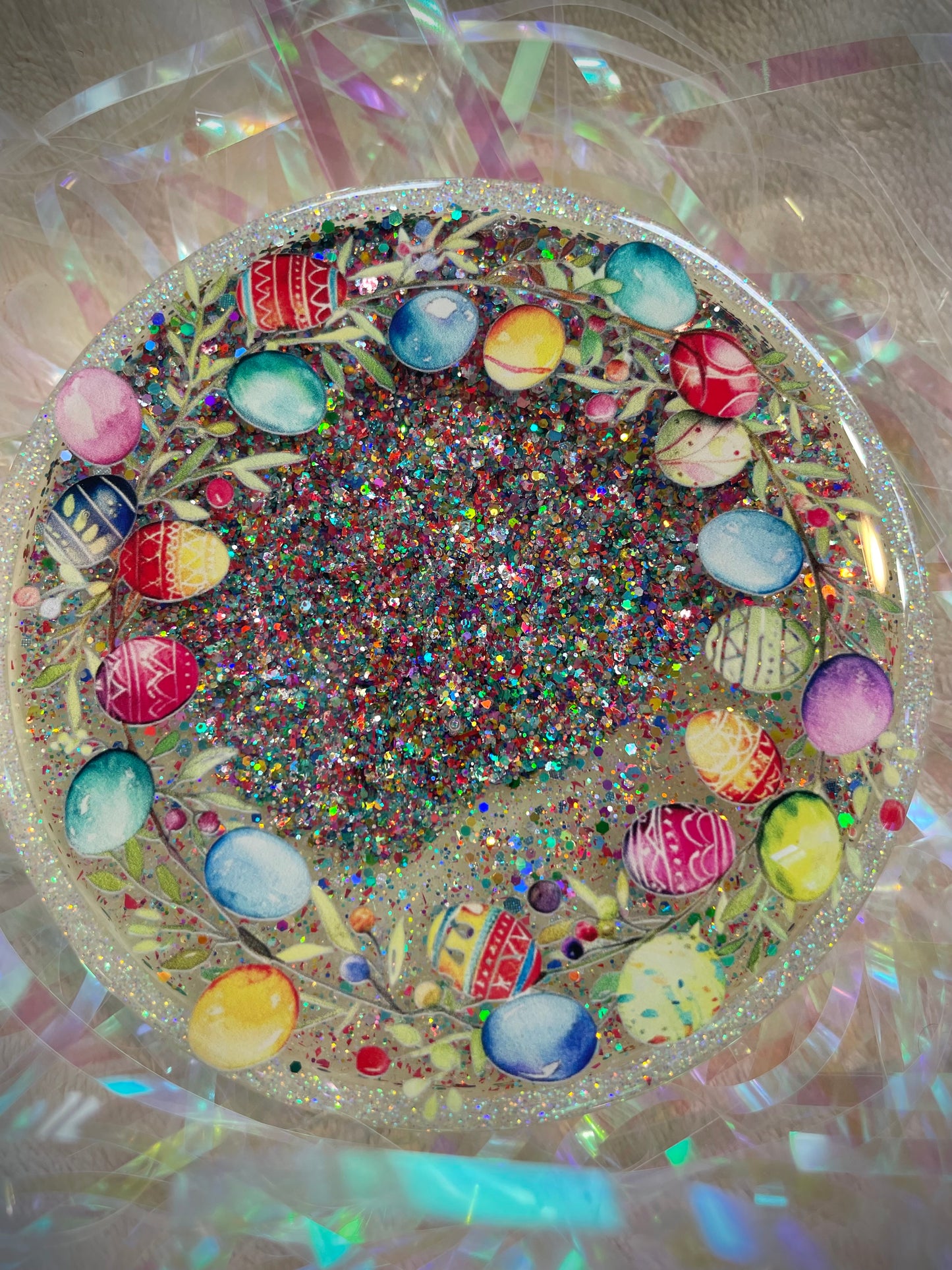 Multicolor/Green Easter Eggs Snow Globe Coasters