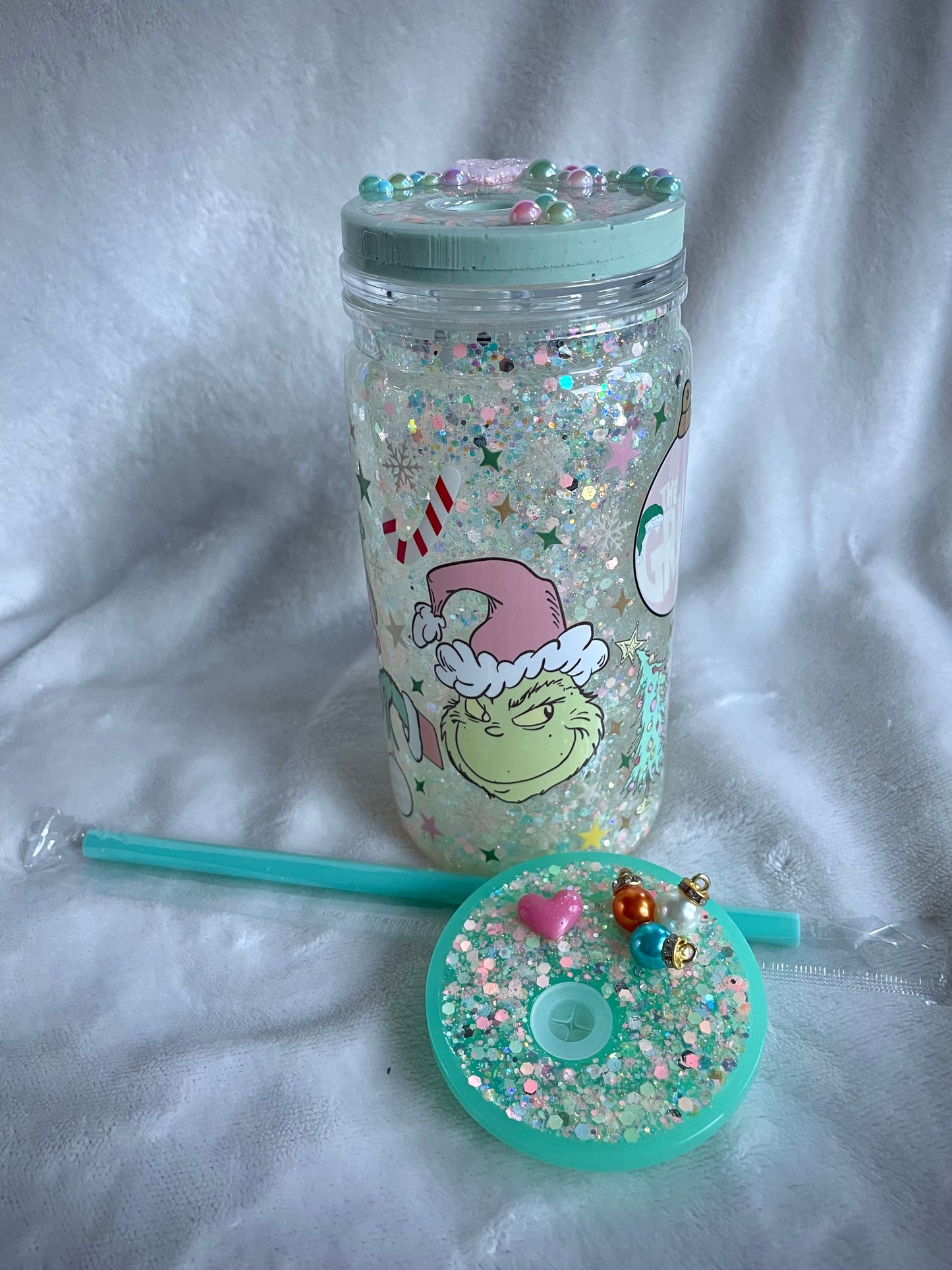 Pastel Grinch Acrylic Snow Globe Tumbler