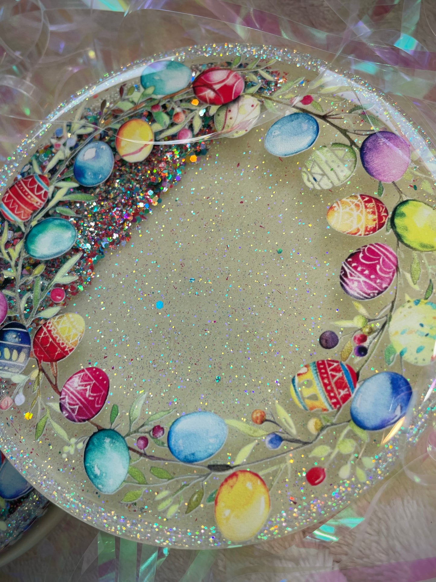Multicolor/Green Easter Eggs Snow Globe Coasters