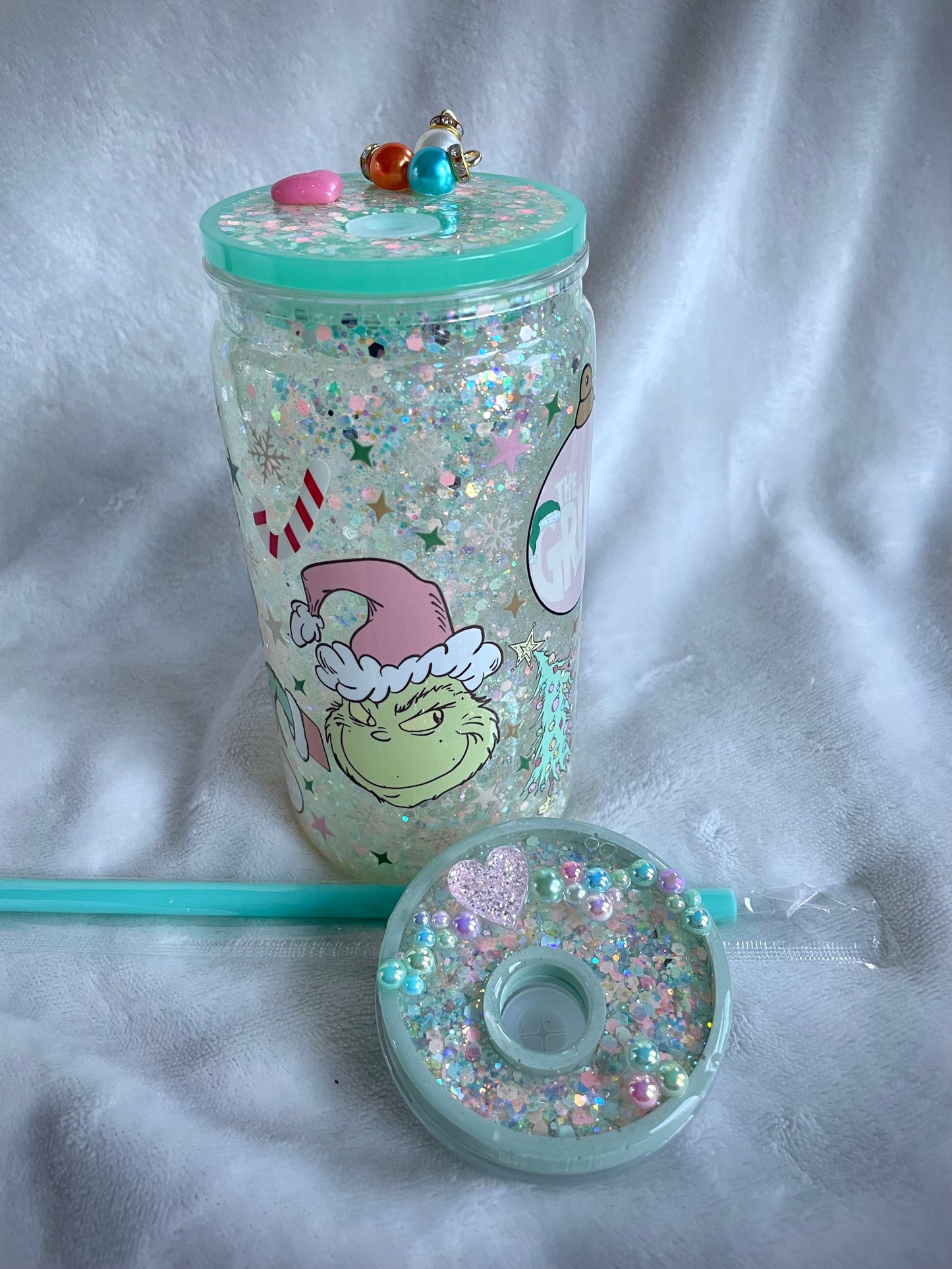 Pastel Grinch Acrylic Snow Globe Tumbler
