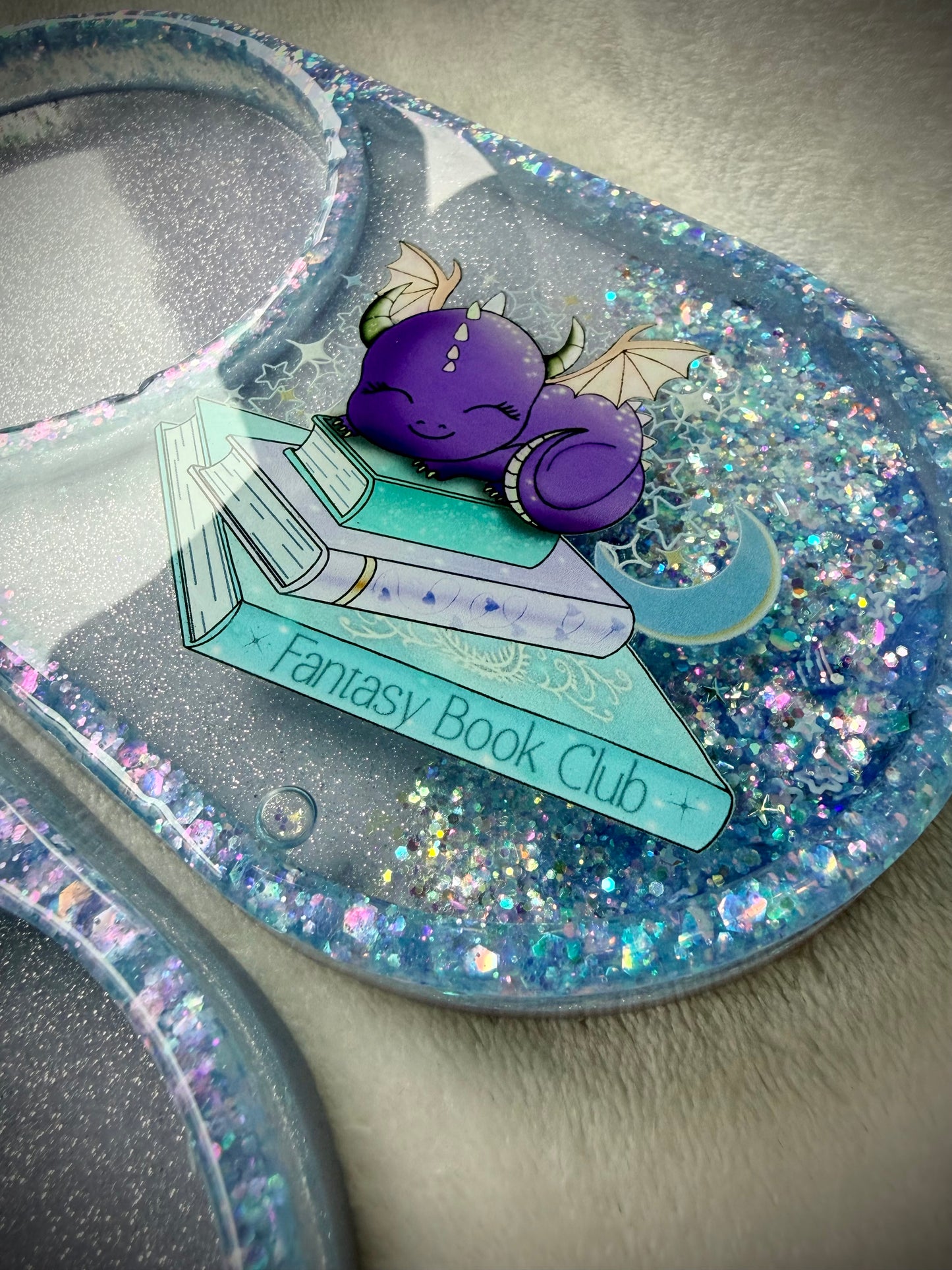 *Periwinkle Fantasy Bookish Dragon XL Snow Globe Coaster