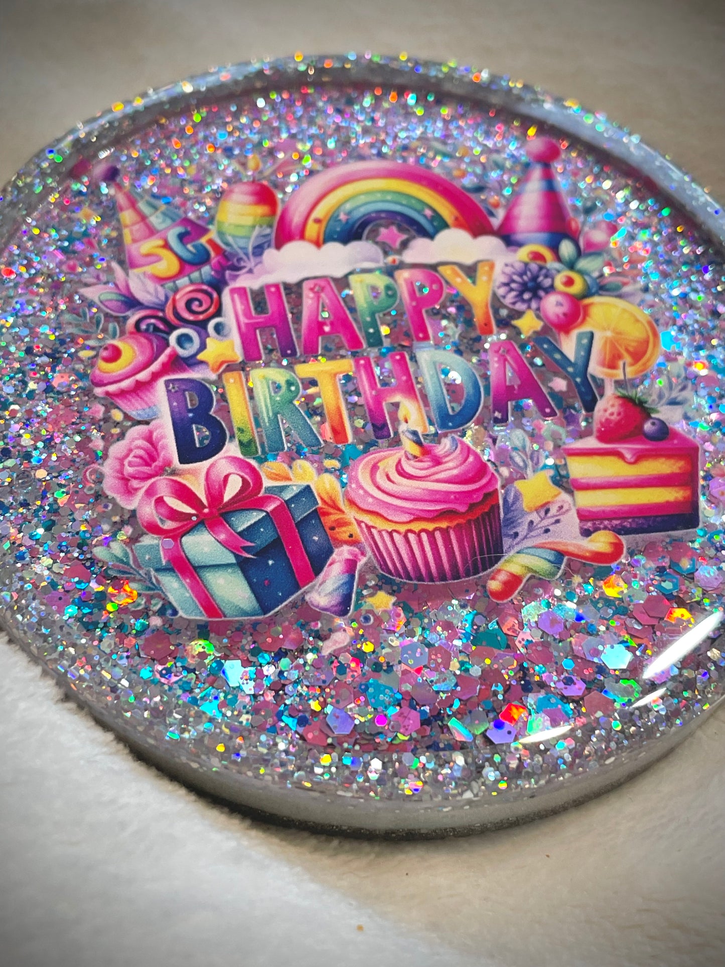 Happy Birthday Rainbow Snow Globe Coaster