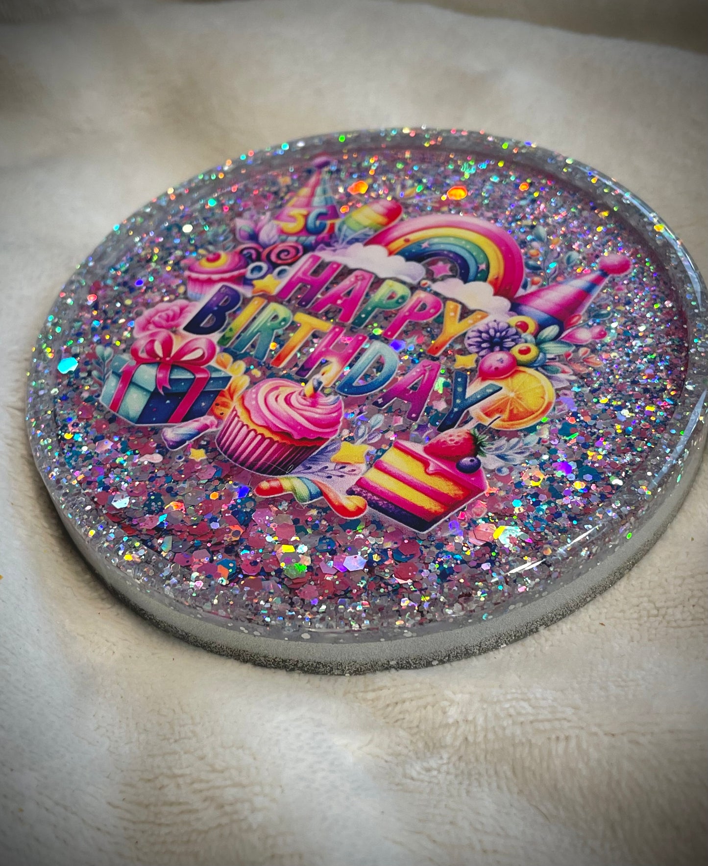 Happy Birthday Rainbow Snow Globe Coaster