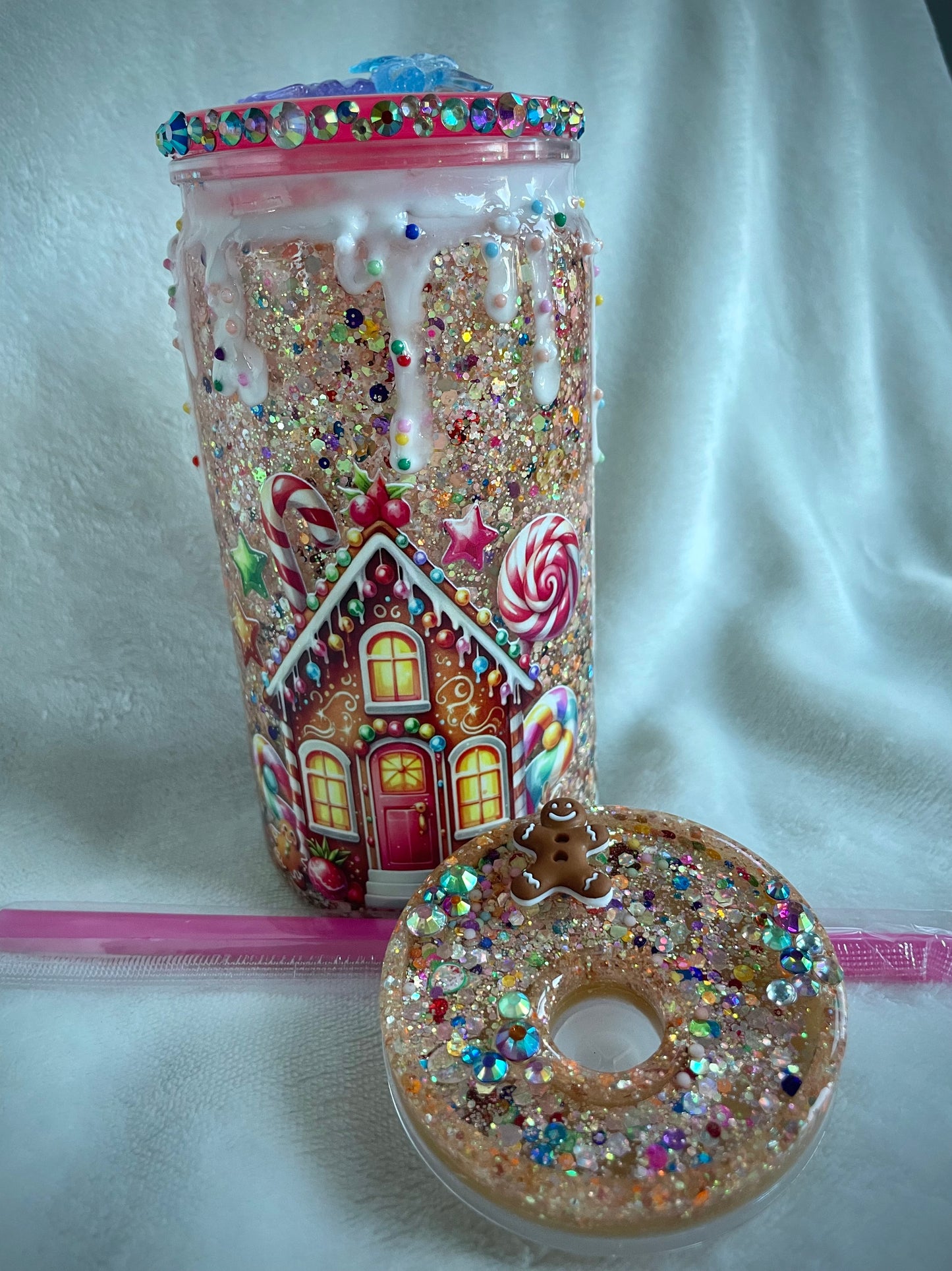 Gingerbread House Acrylic Snow Globe Tumbler