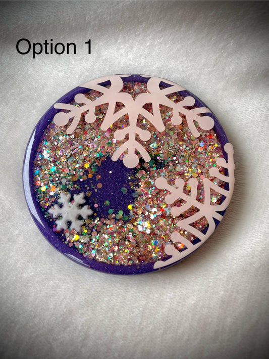 Purple & Pink Snowflake Snow Globe Coasters