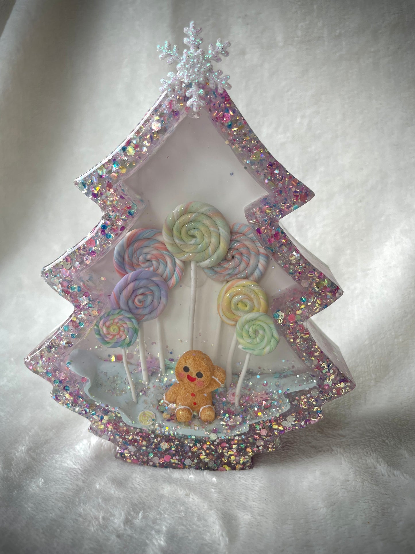 **Candyland Gingerbread Christmas Tree Snow Globe