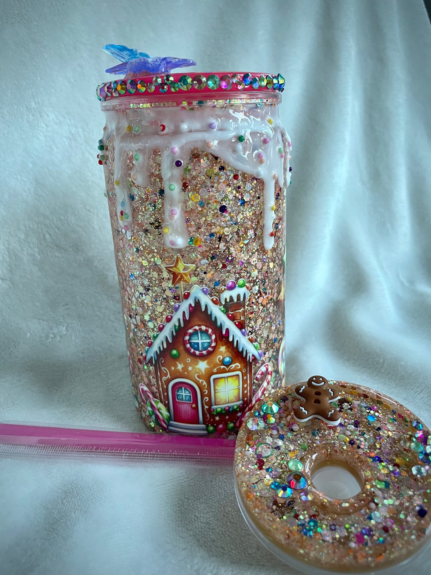 Gingerbread House Acrylic Snow Globe Tumbler