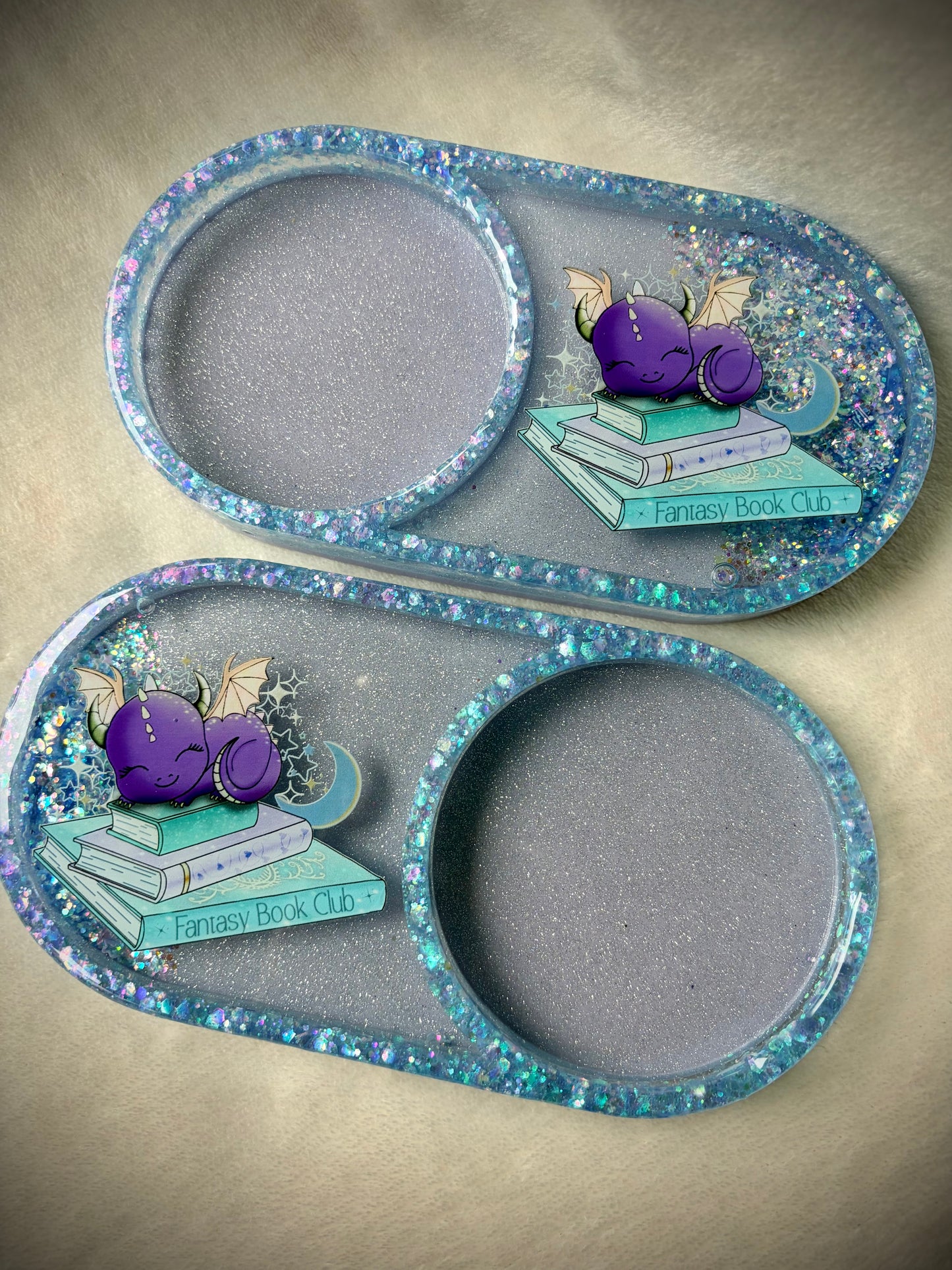 *Periwinkle Fantasy Bookish Dragon XL Snow Globe Coaster