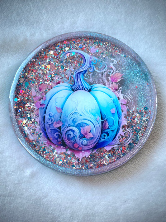 Blue Pumpkin Snow Globe Coaster