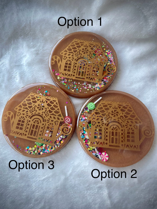 Light Brown Gingerbread House Snow Globe Coaster