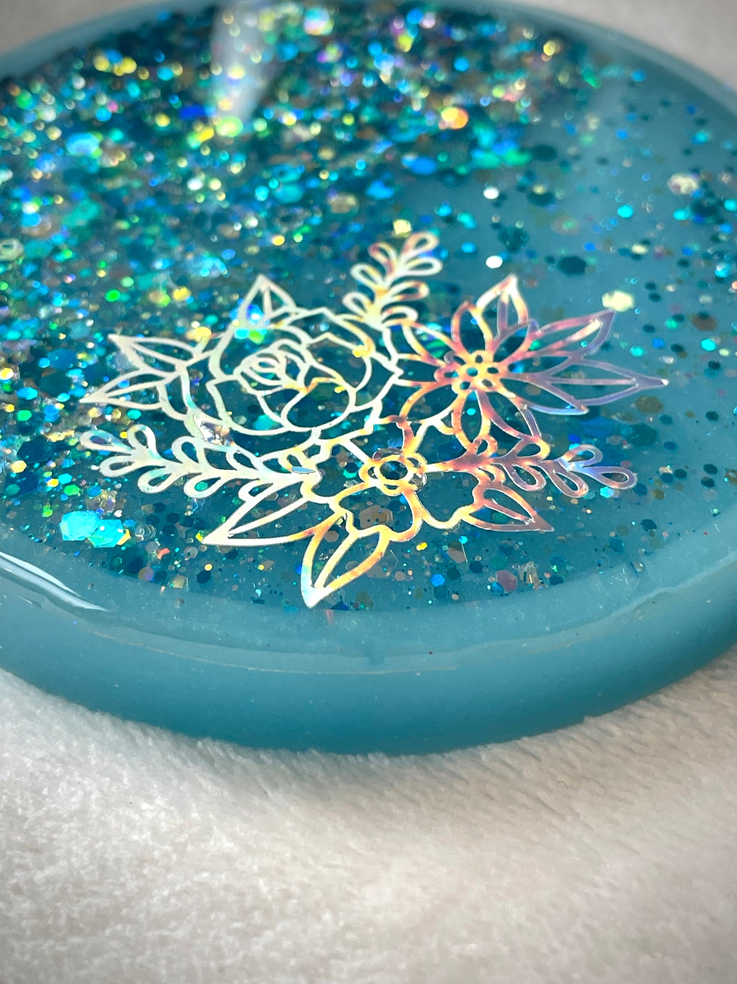Holographic Floral Snow Globe Coasters