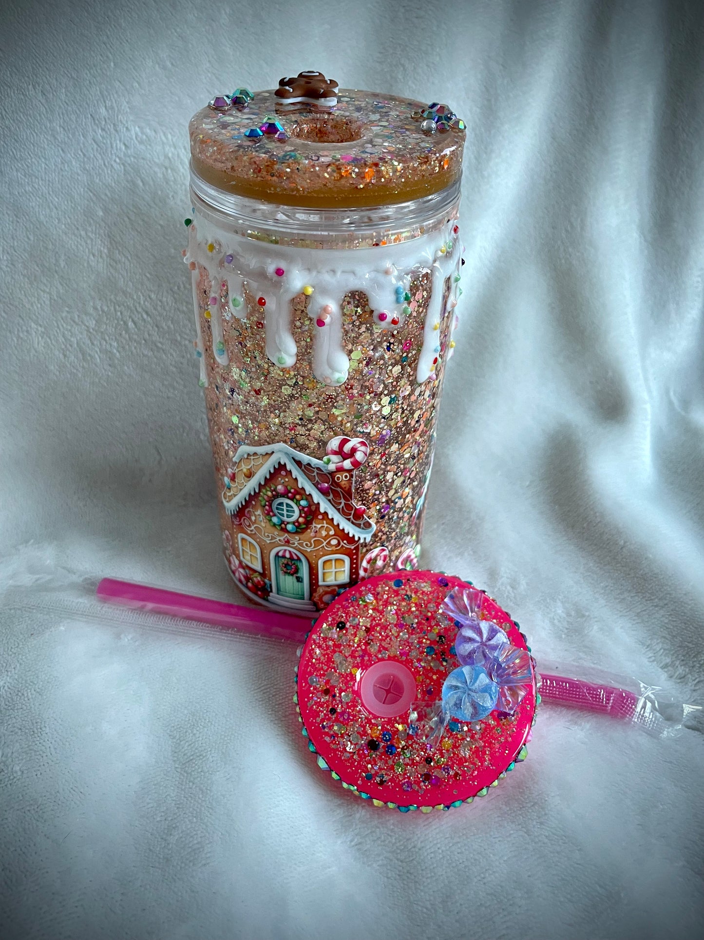 Gingerbread House Acrylic Snow Globe Tumbler