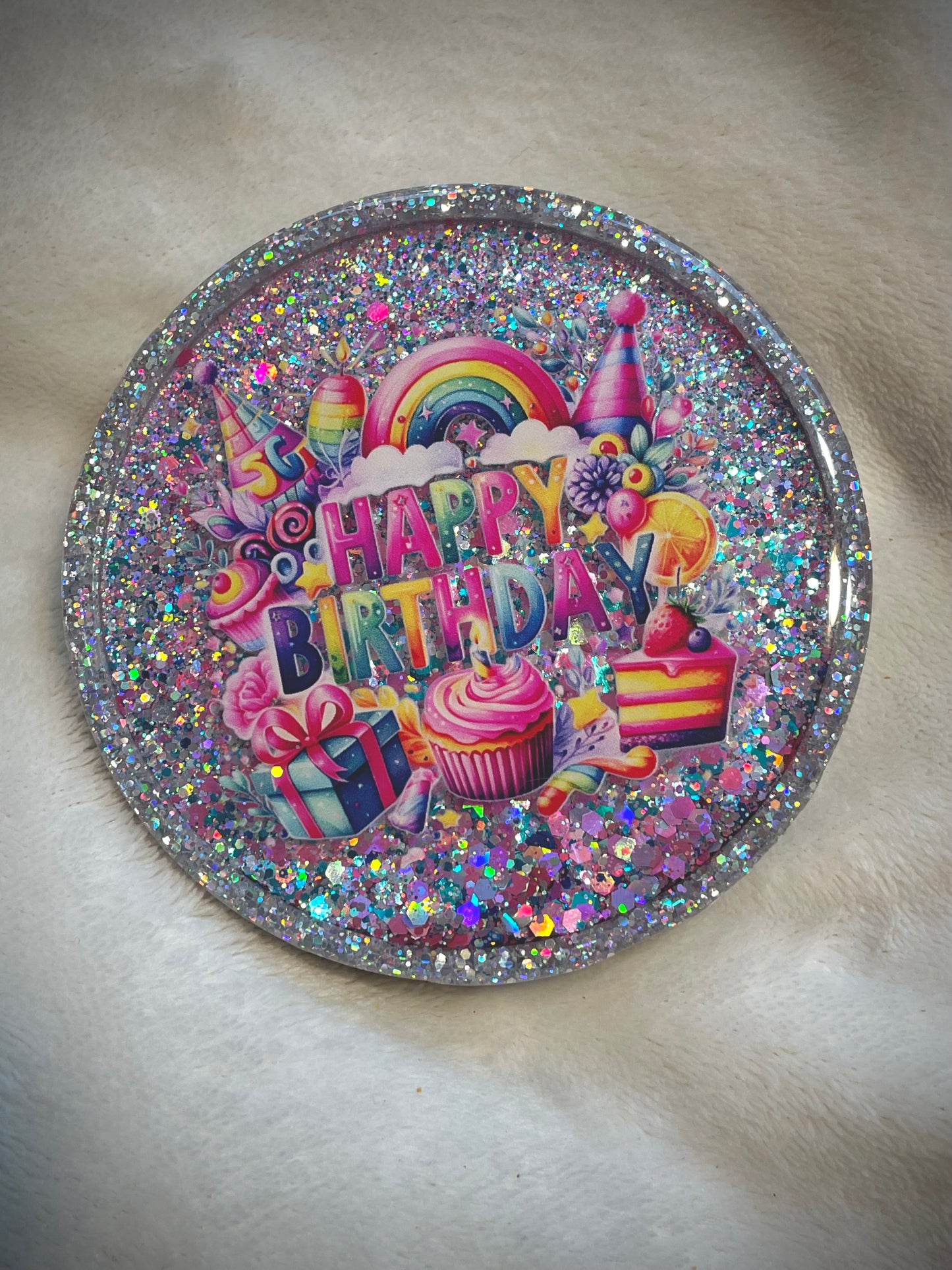 Happy Birthday Rainbow Snow Globe Coaster