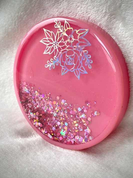 Holographic Floral Snow Globe Coasters