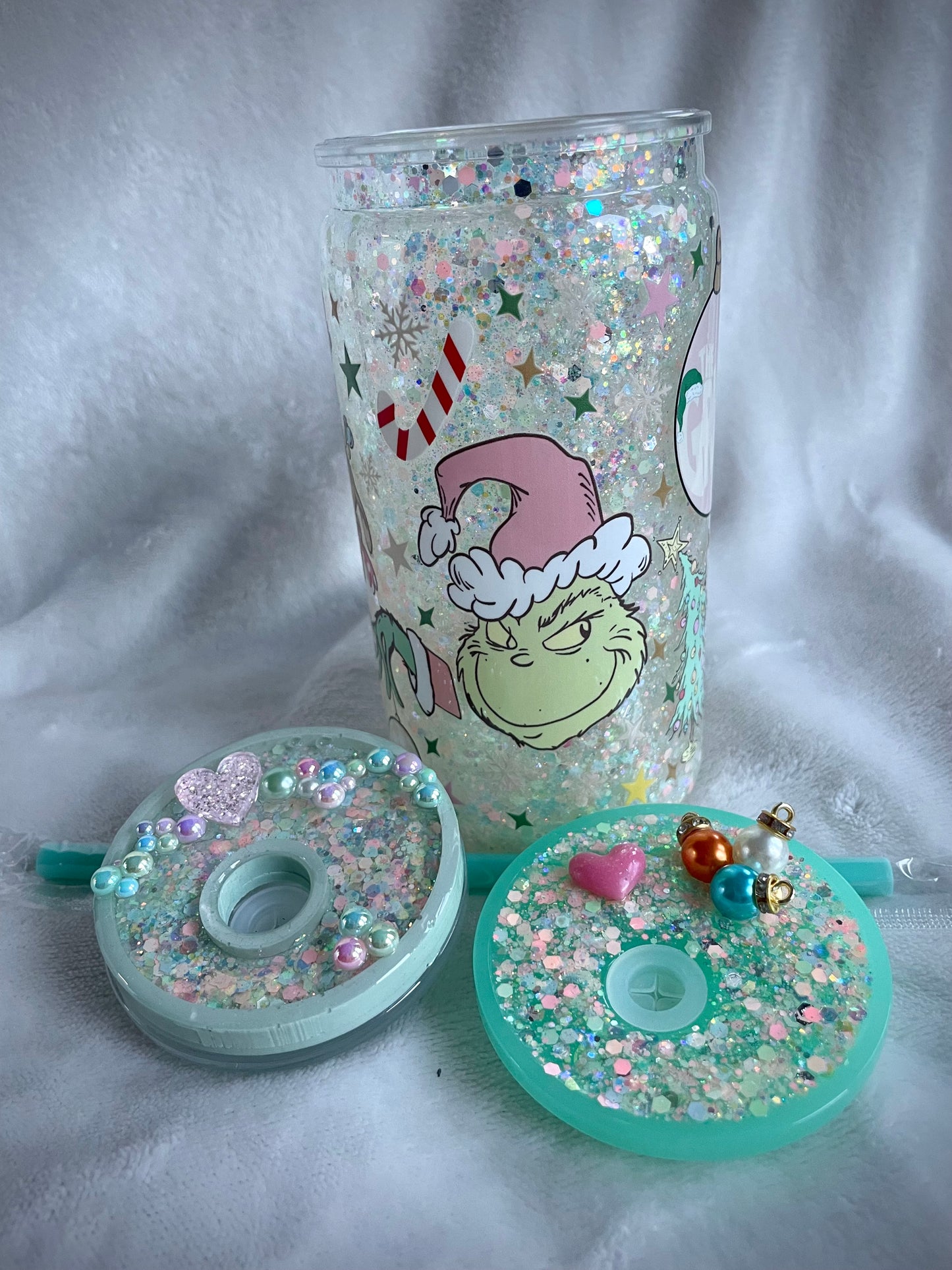Pastel Grinch Acrylic Snow Globe Tumbler