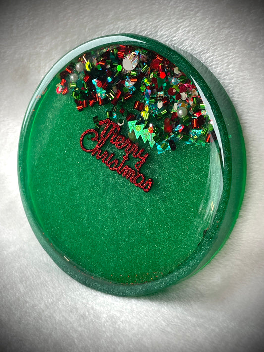 Merry Christmas Snow Globe Coaster