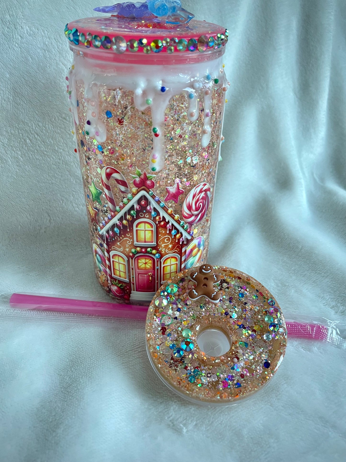 Gingerbread House Acrylic Snow Globe Tumbler