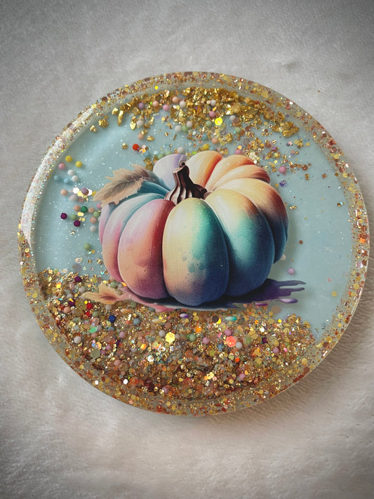 Pastel Pumpkins Snow Globe Coasters