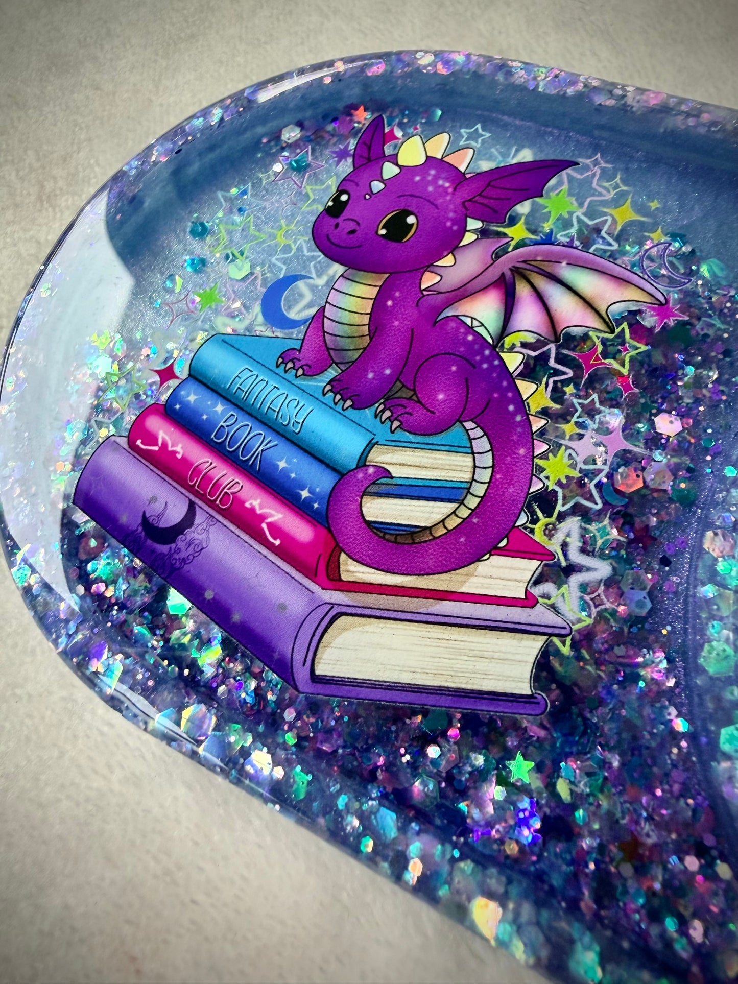 *Bright Bookish Dragon XL Snow Globe Coaster