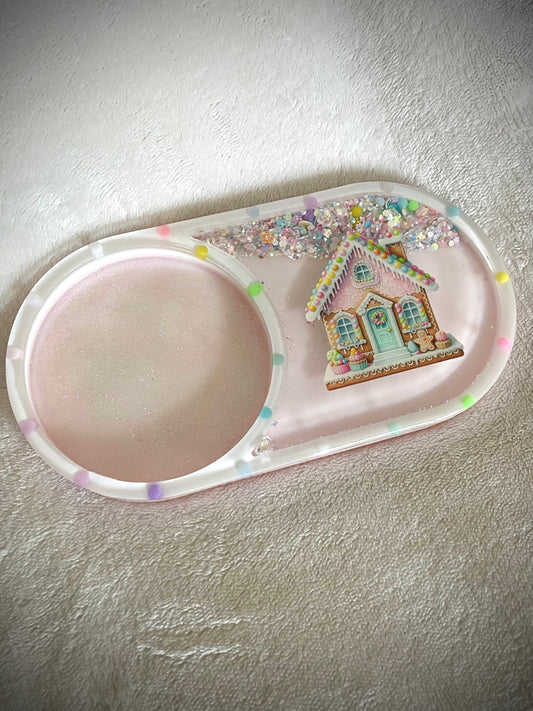 *Pastel Pink Gingerbread House XL Snow Globe Coaster